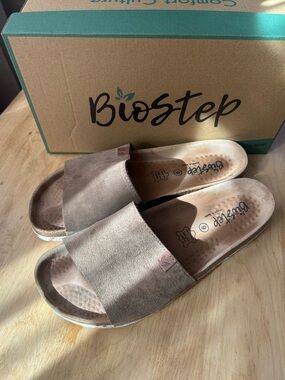 BioStep Brown Suede Slide Sandals